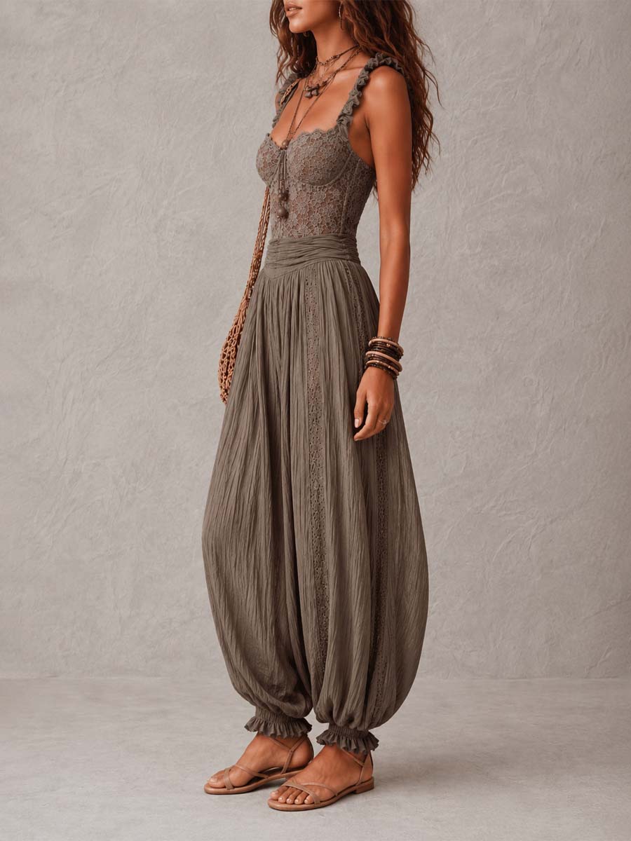 Chioni™ Ensemble en dentelle avec bandeau et pantalon sarouel plissé