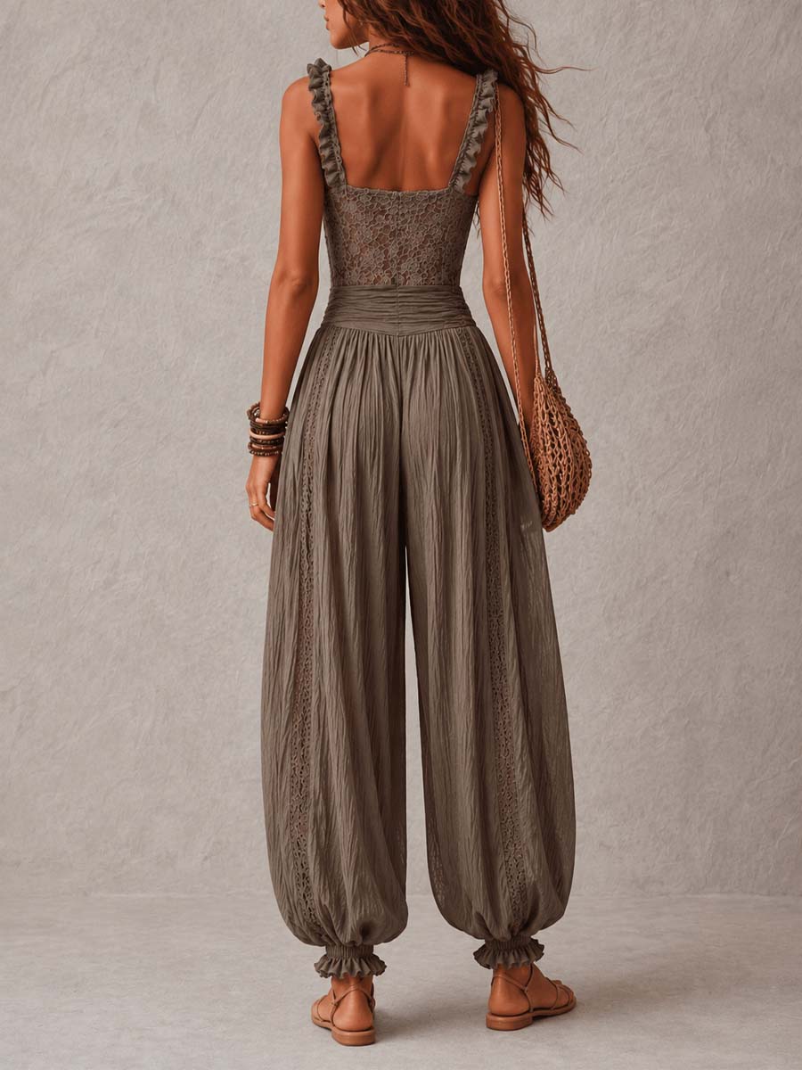 Chioni™ Ensemble en dentelle avec bandeau et pantalon sarouel plissé