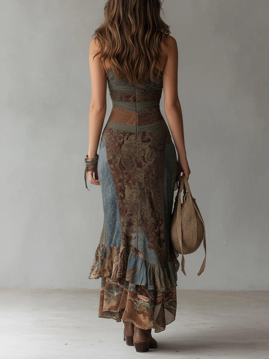 Robe maxi à imprimé ethnique et à une épaule dénudée