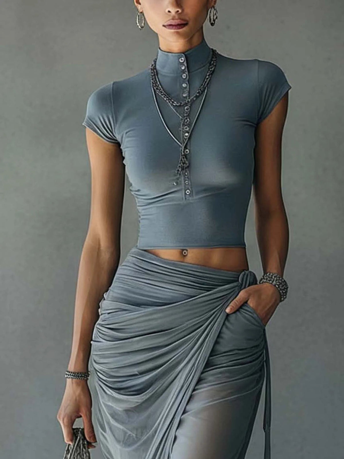 Ensemble Bleu T-Shirt & Jupe en Filet