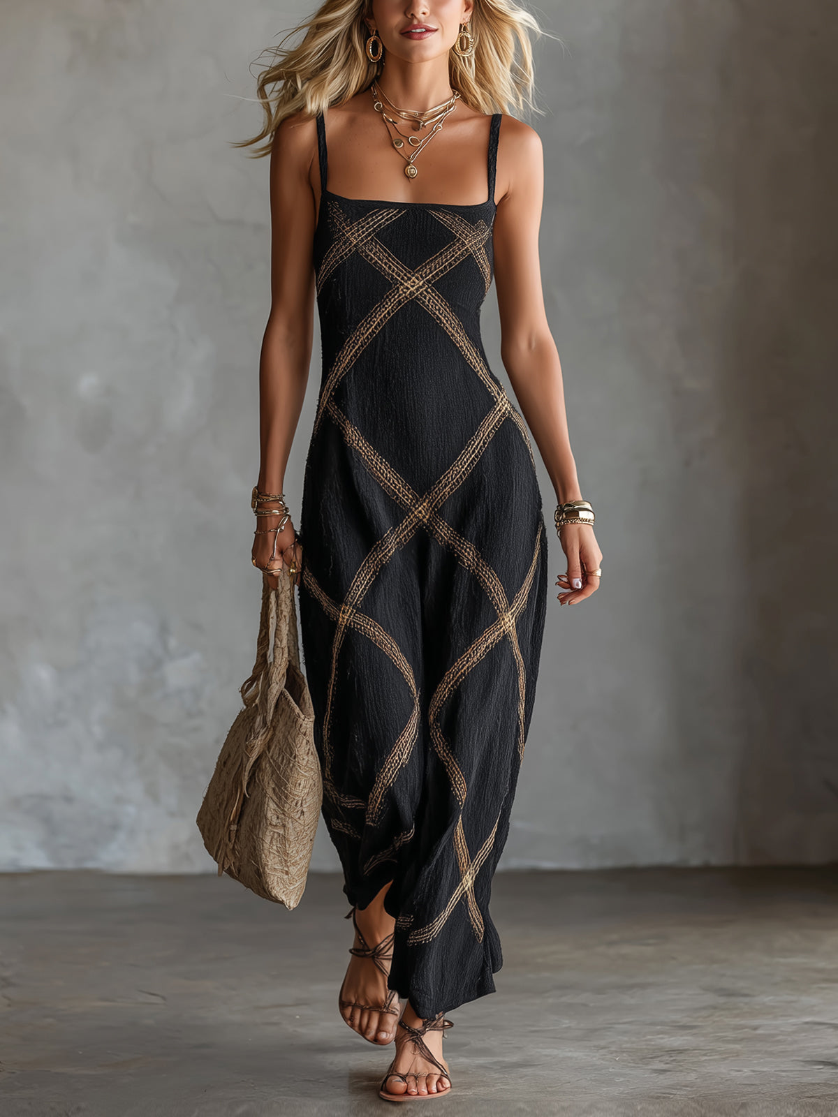 Vittoria | Robe Géométrique Noir Chameau