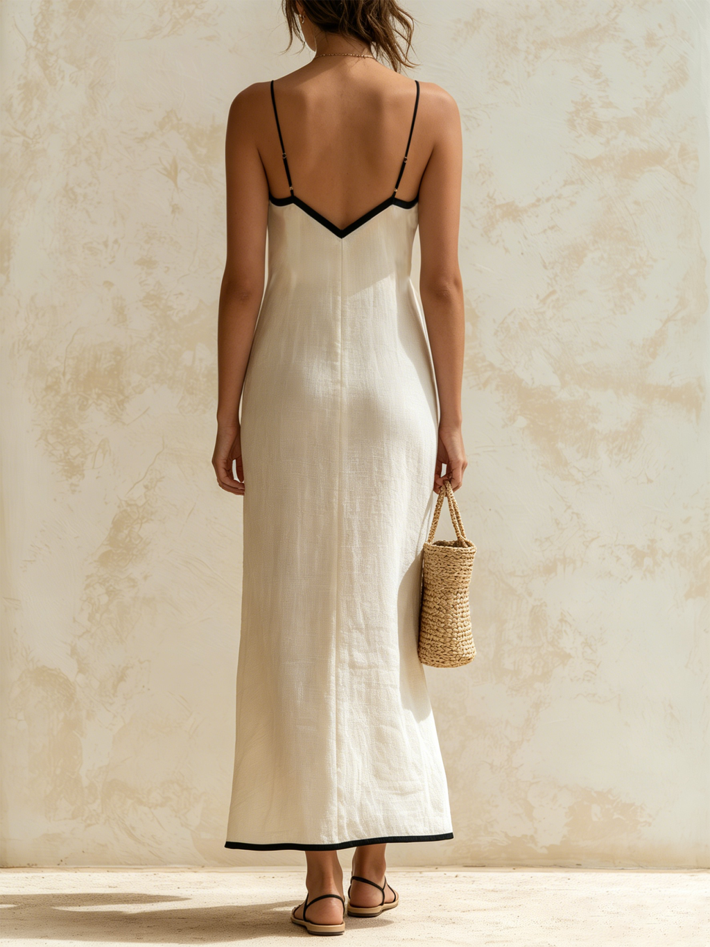 Inma · Robe longue style nuisette avec bordures contrastées à motif chevron