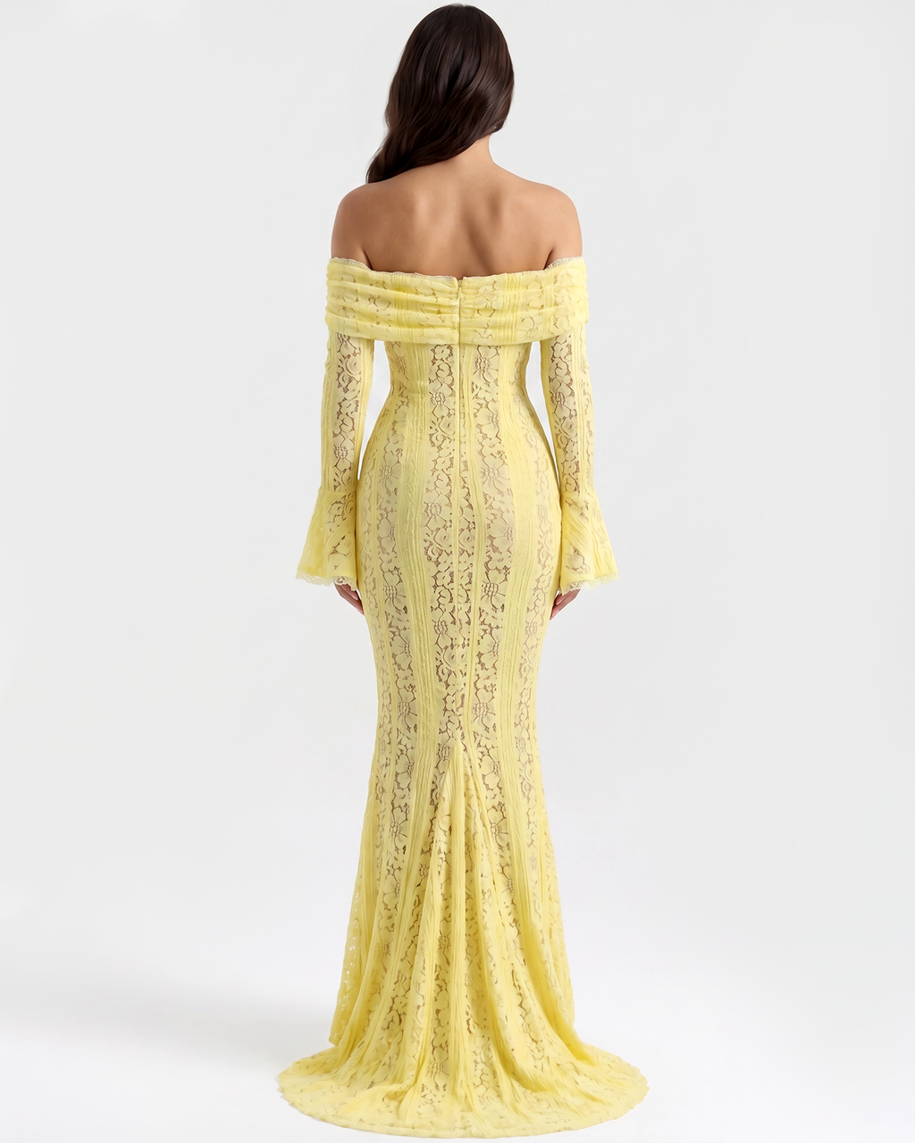Robe longue en dentelle à encolure Bardot