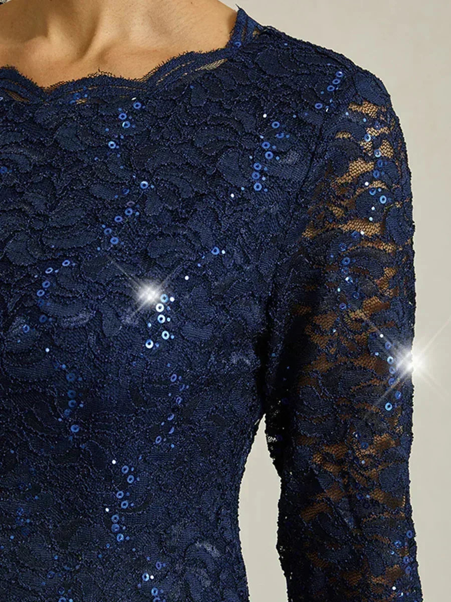 Robe midi en dentelle à manches trois quarts