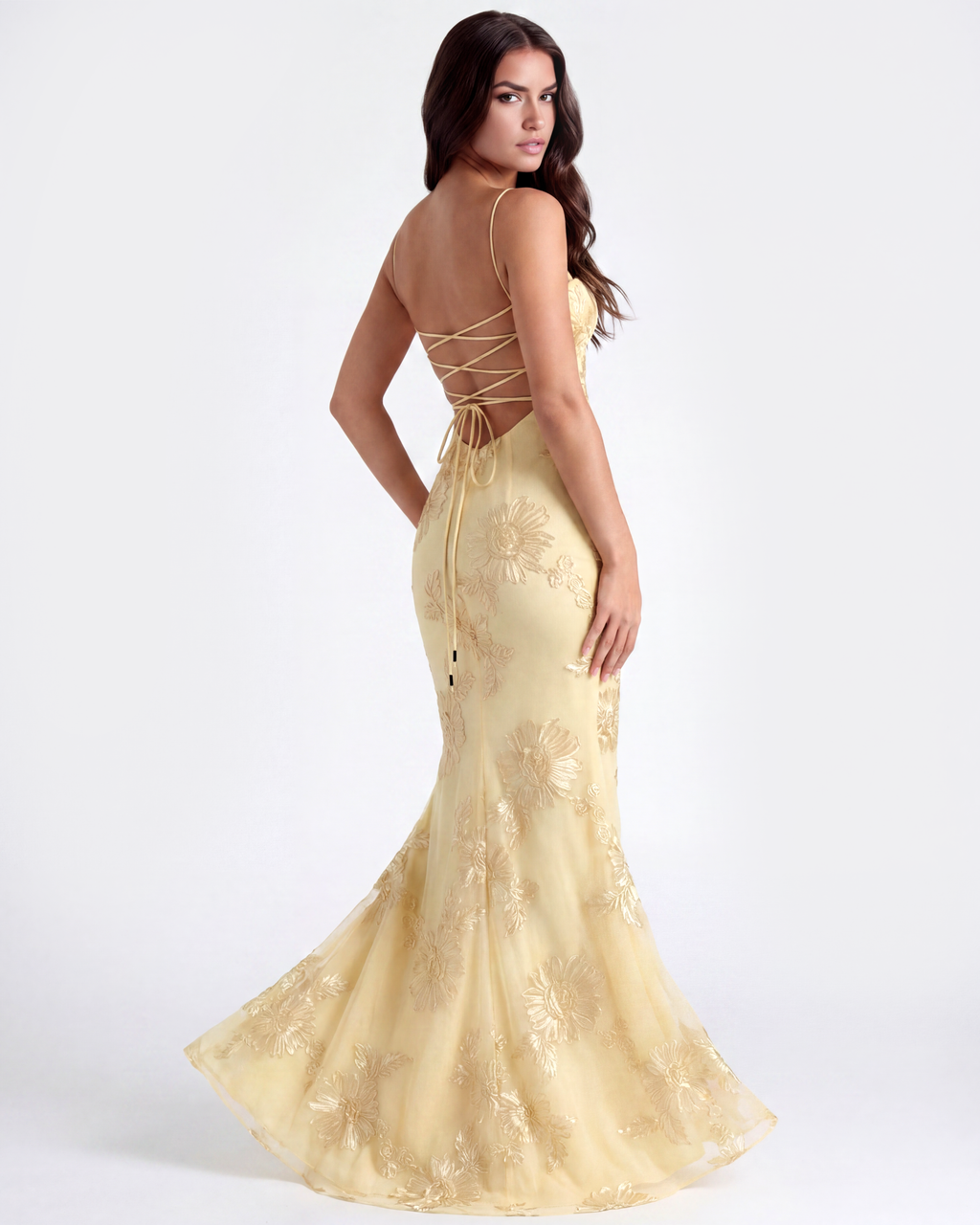Robe longue avec corset fleuri brodé