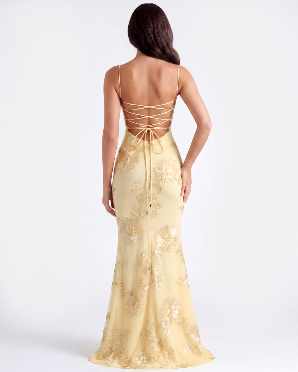 Robe longue avec corset fleuri brodé