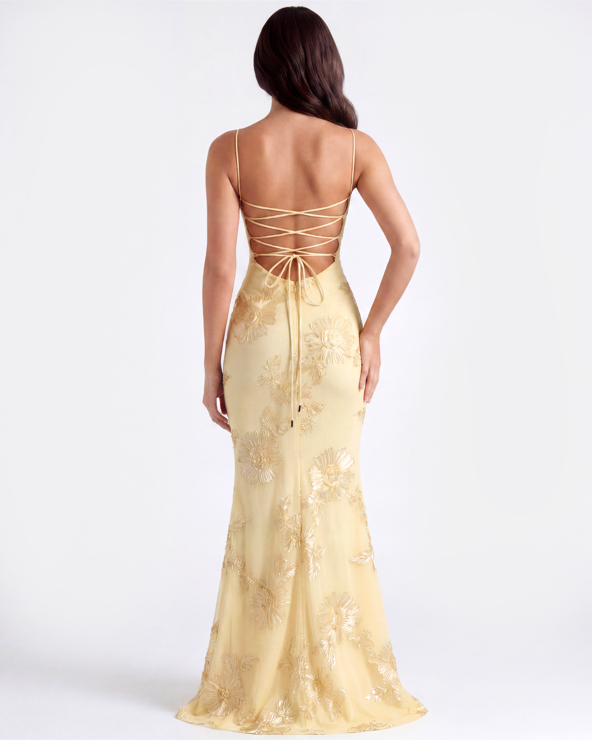 Robe longue avec corset fleuri brodé