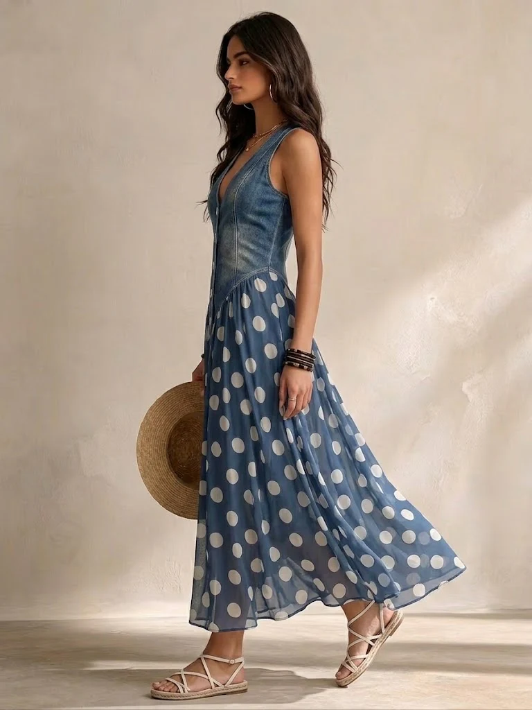 Bianca | Midi-Kleid aus gepunktetem Chiffon