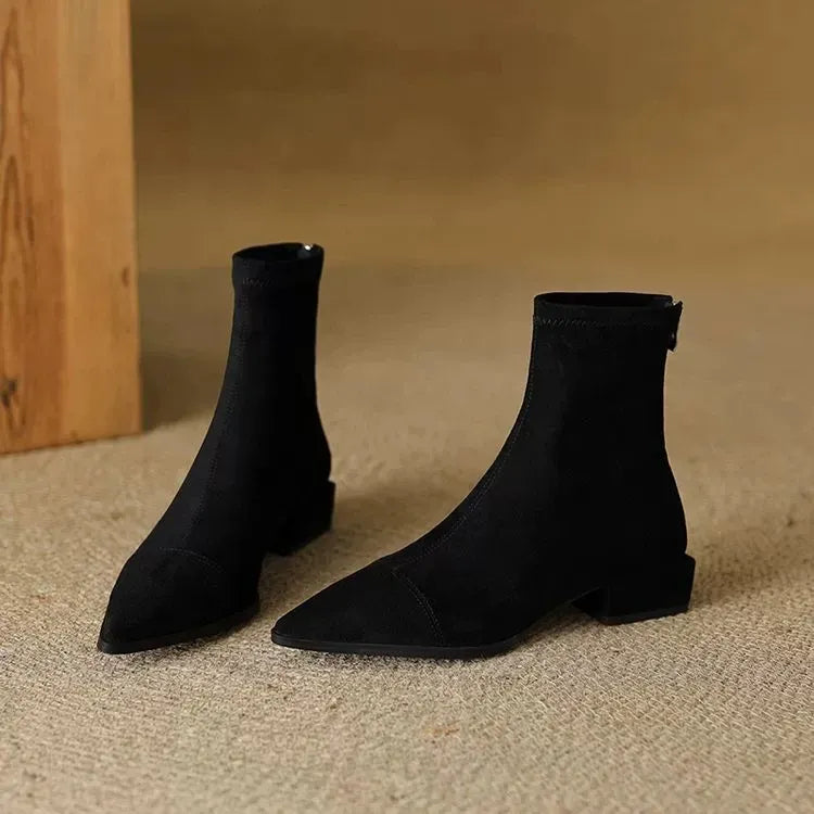 Delfina - Bottines en daim à bout pointu et petit talon