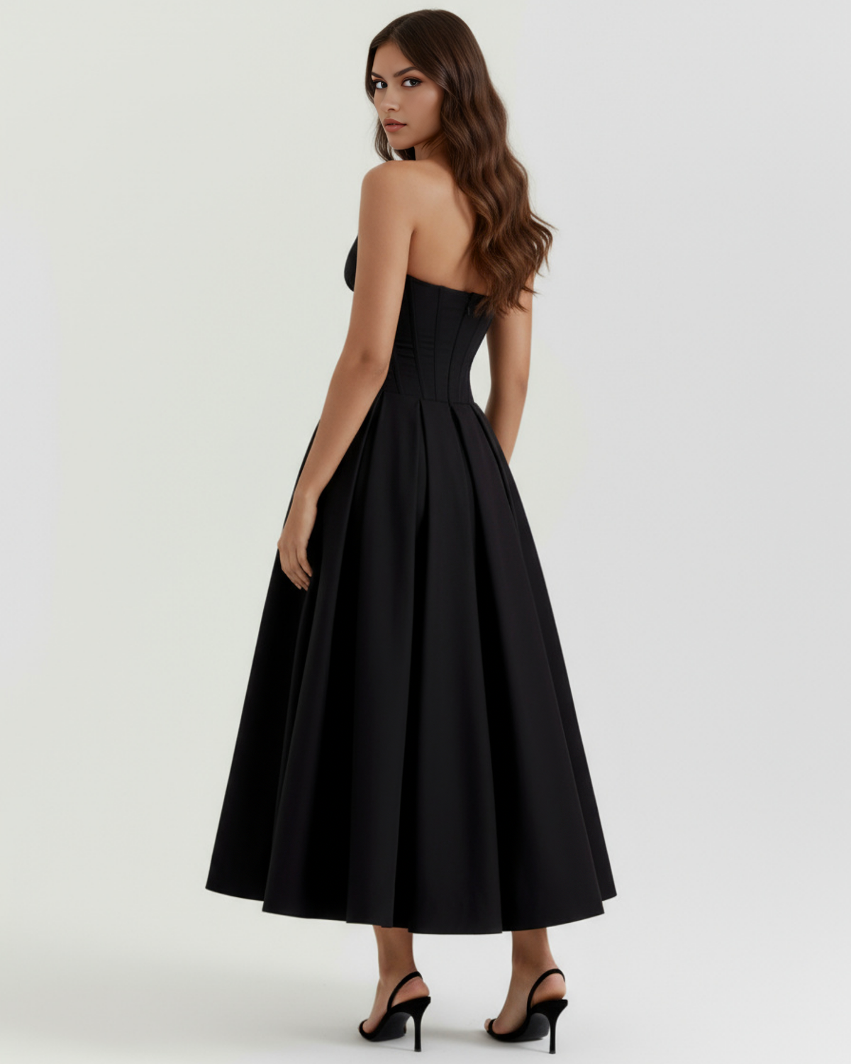 Robe midi bustier avec jupe ample