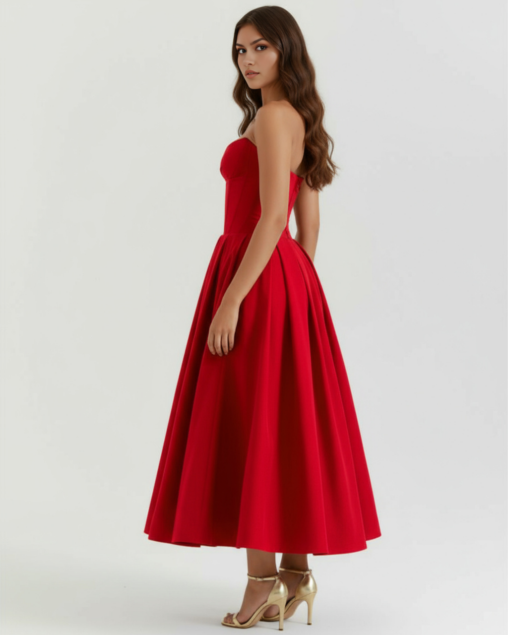 Robe midi bustier avec jupe ample