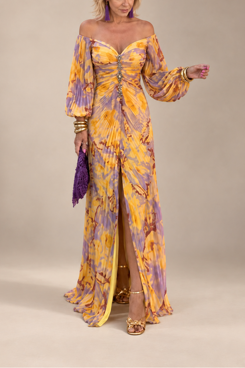 Margaux | Robe Longue Fleurie à Décolleté Plongeant