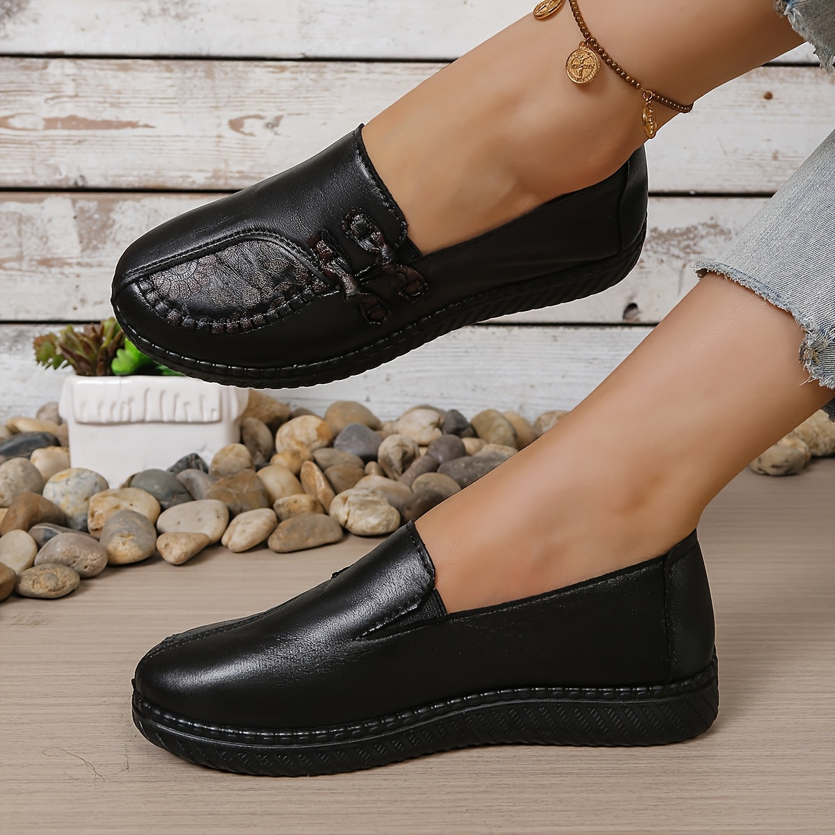Carmen™ | Mocassins confort en cuir à broderie florale