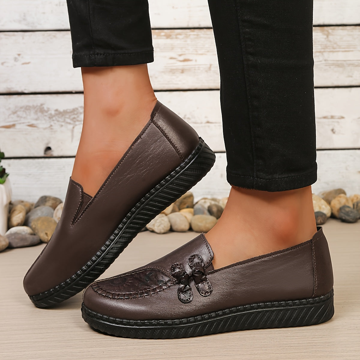 Carmen™ | Mocassins confort en cuir à broderie florale