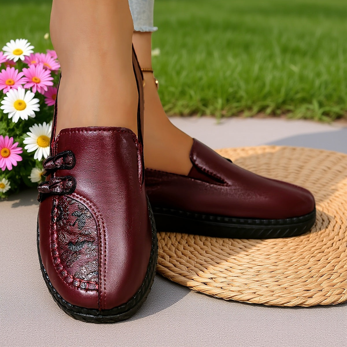 Carmen™ | Mocassins confort en cuir à broderie florale