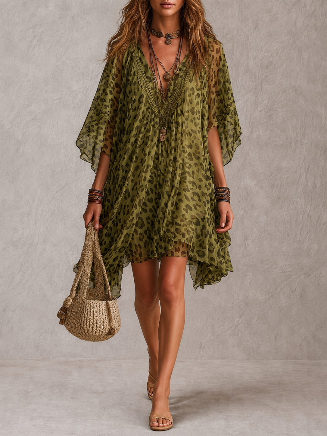 Bianca™ Robe Mousseline Imprimé Léopard