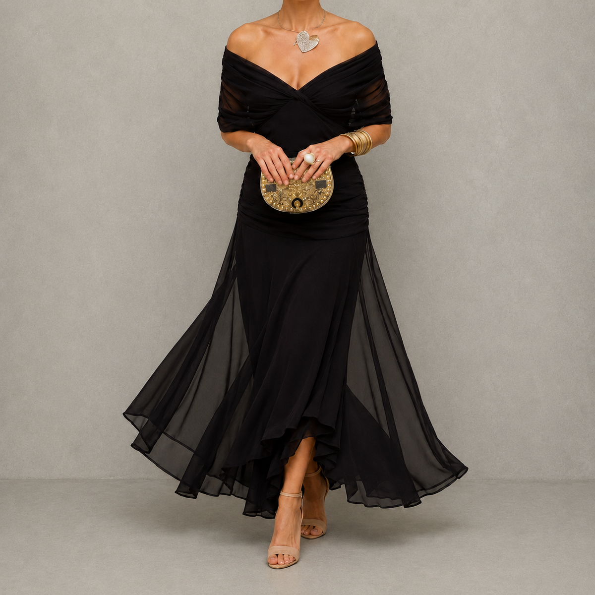 Émilie | Robe de Soirée Drapée à Décolleté V
