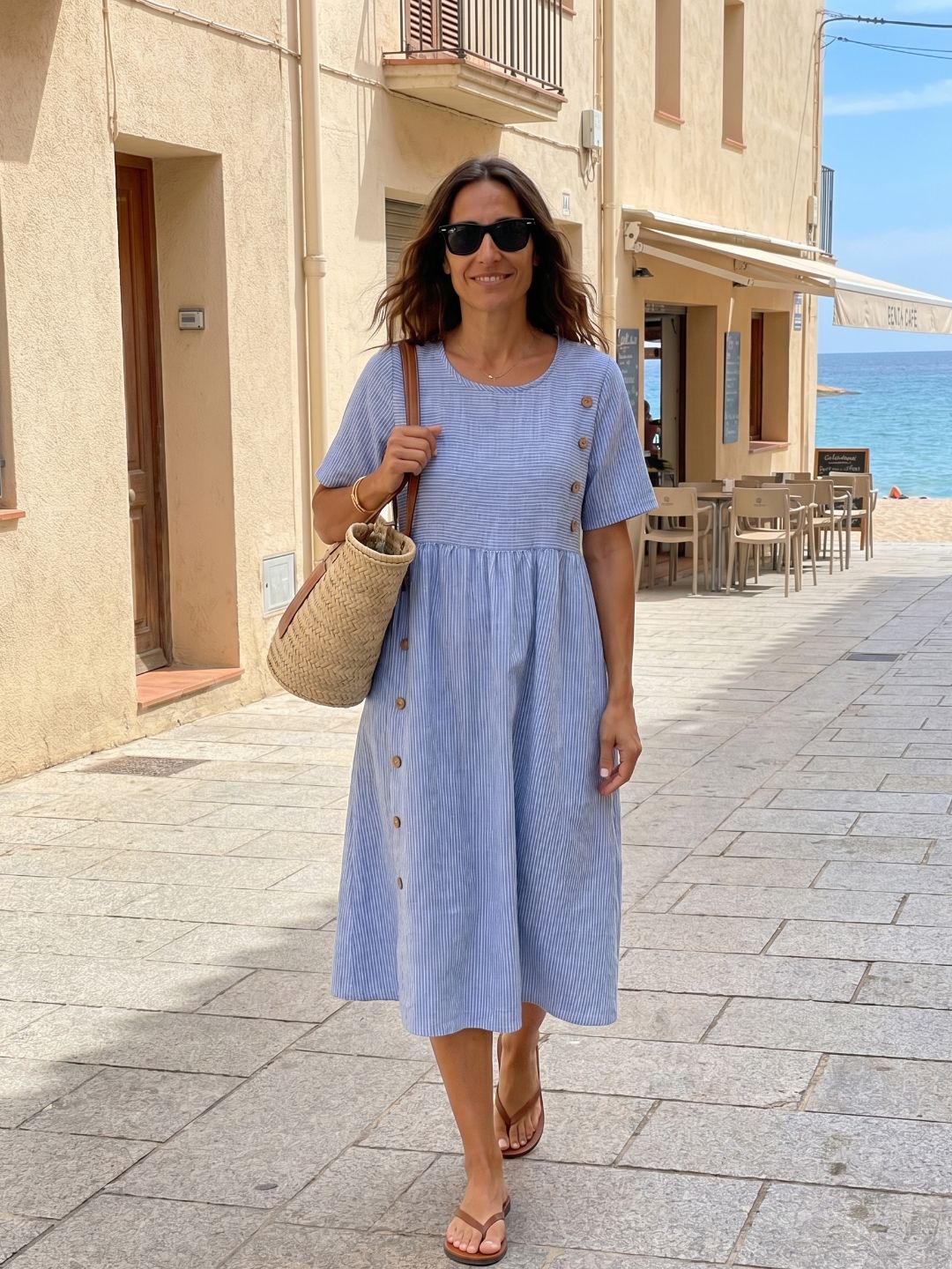 Robe midi fluide boutonnée