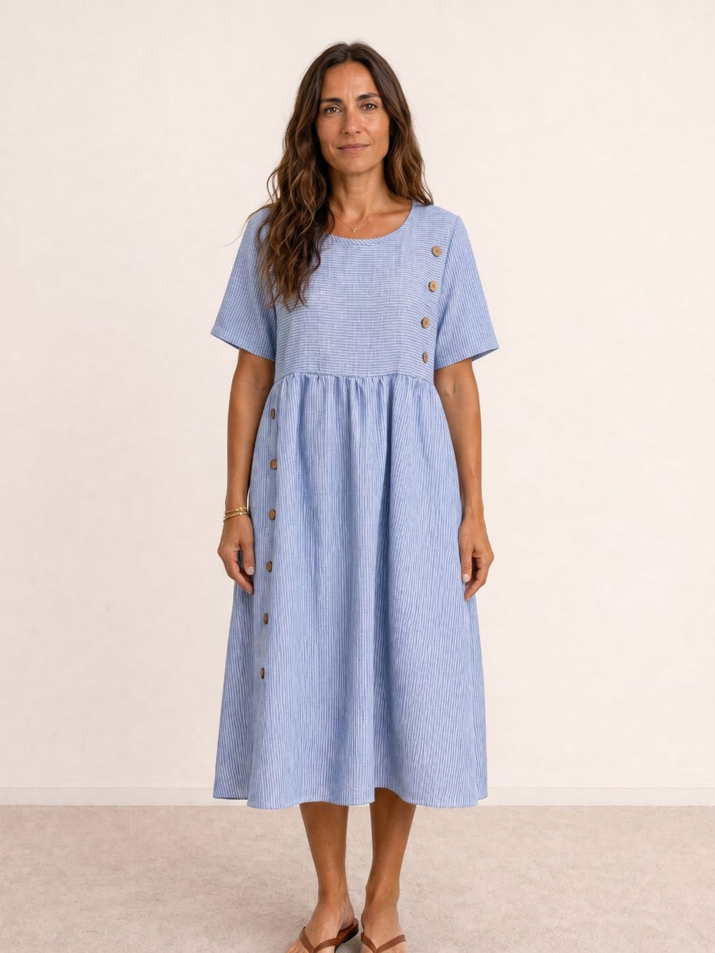 Robe midi fluide boutonnée