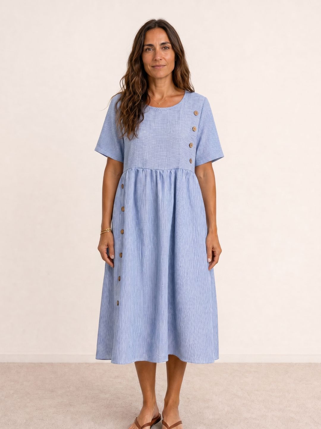 Robe midi fluide boutonnée