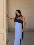 Robe longue drapée bicolore