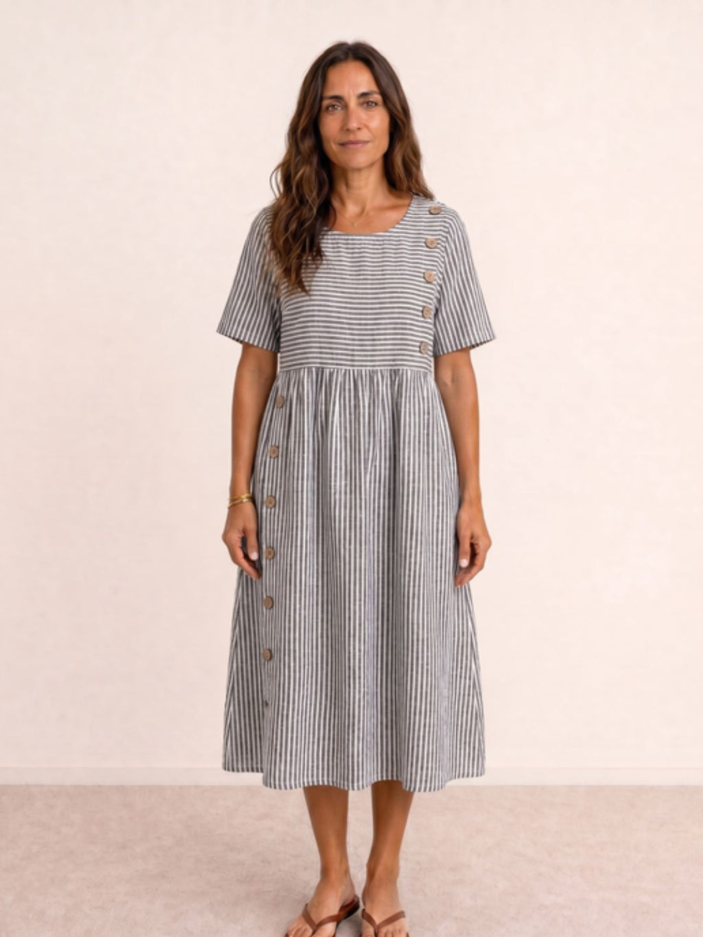 Robe midi fluide boutonnée