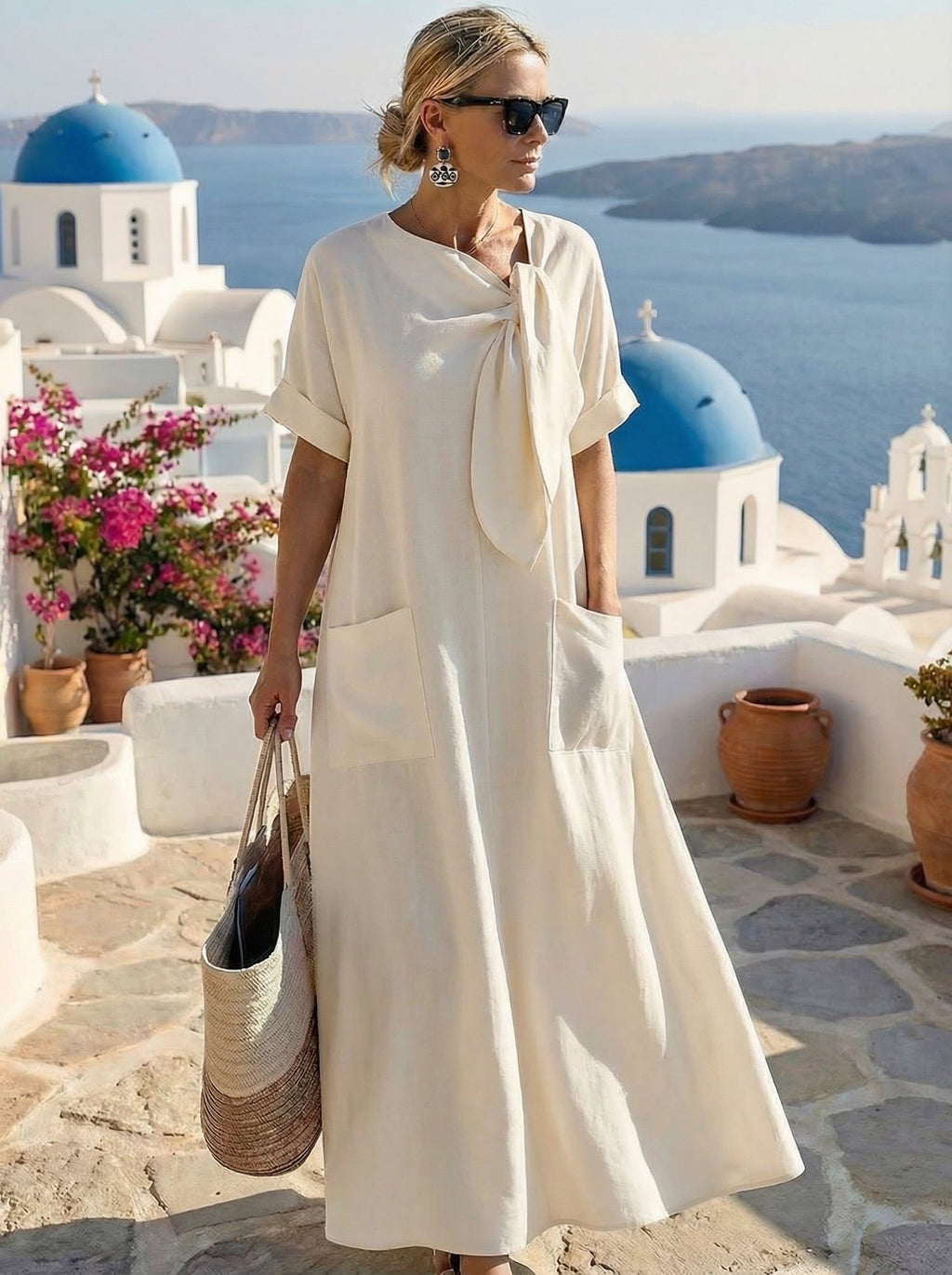 Robe midi fluide avec lien à nouer au cou