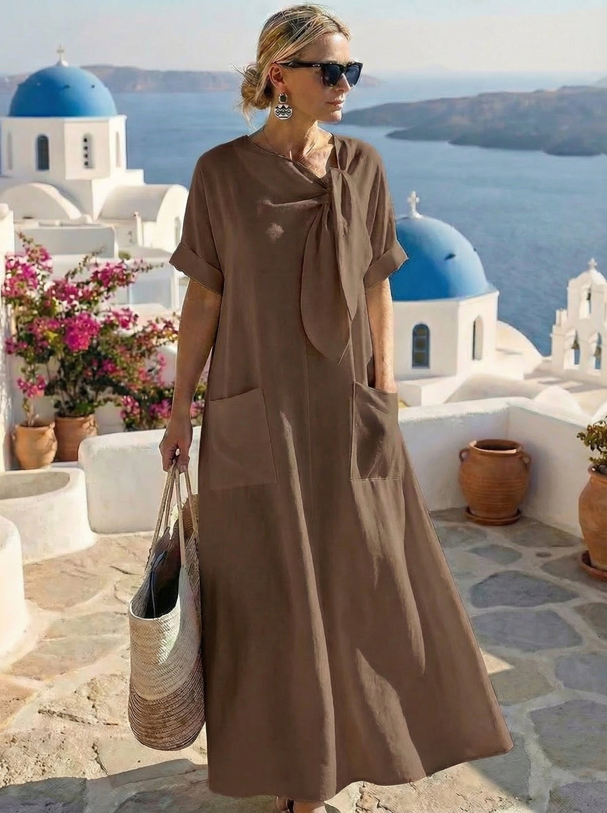 Robe midi fluide avec lien à nouer au cou