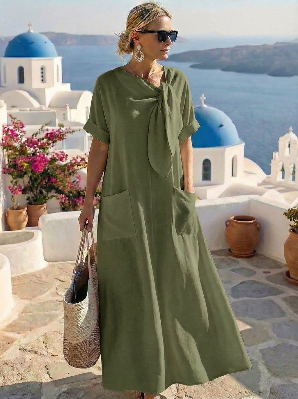 Robe midi fluide avec lien à nouer au cou