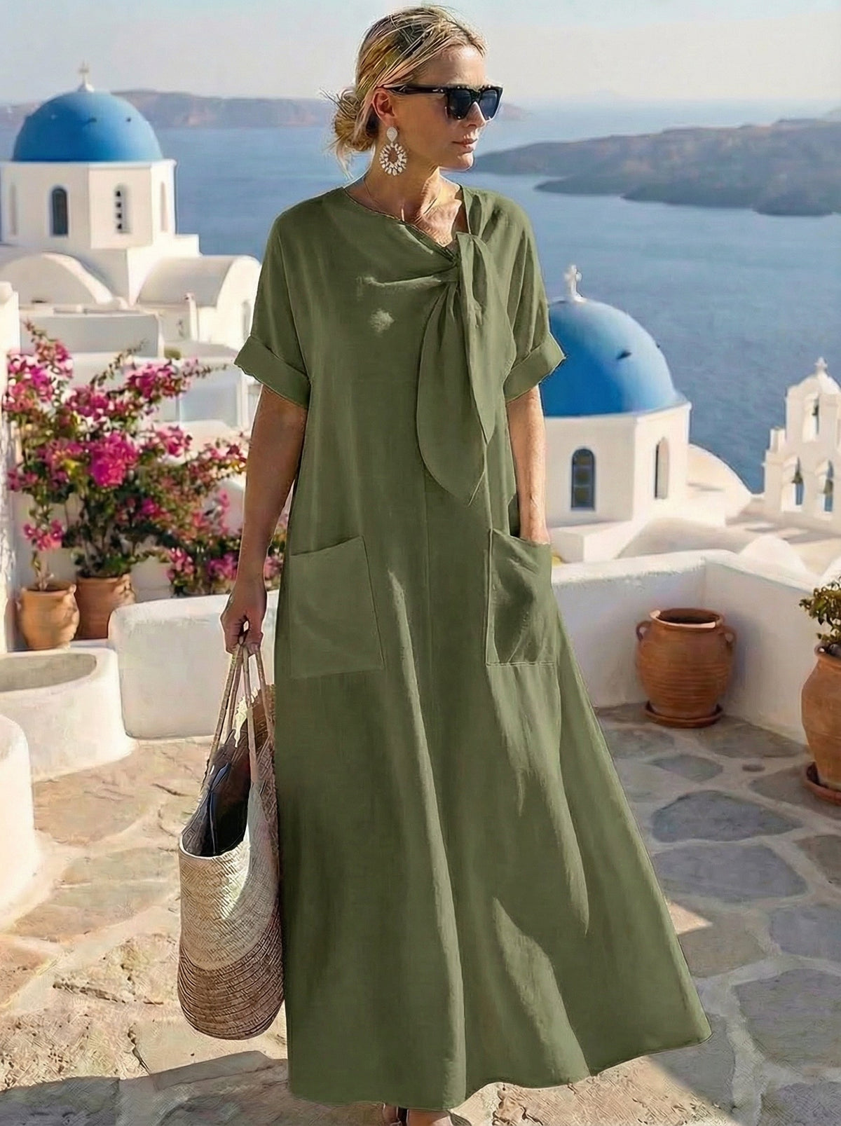Robe midi fluide avec lien à nouer au cou