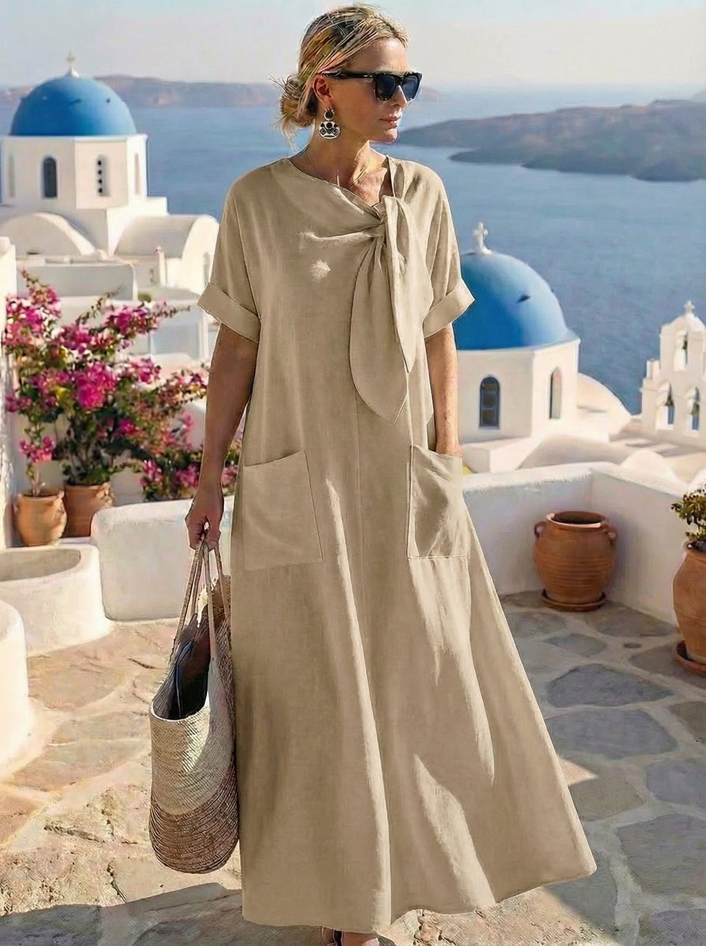 Robe midi fluide avec lien à nouer au cou