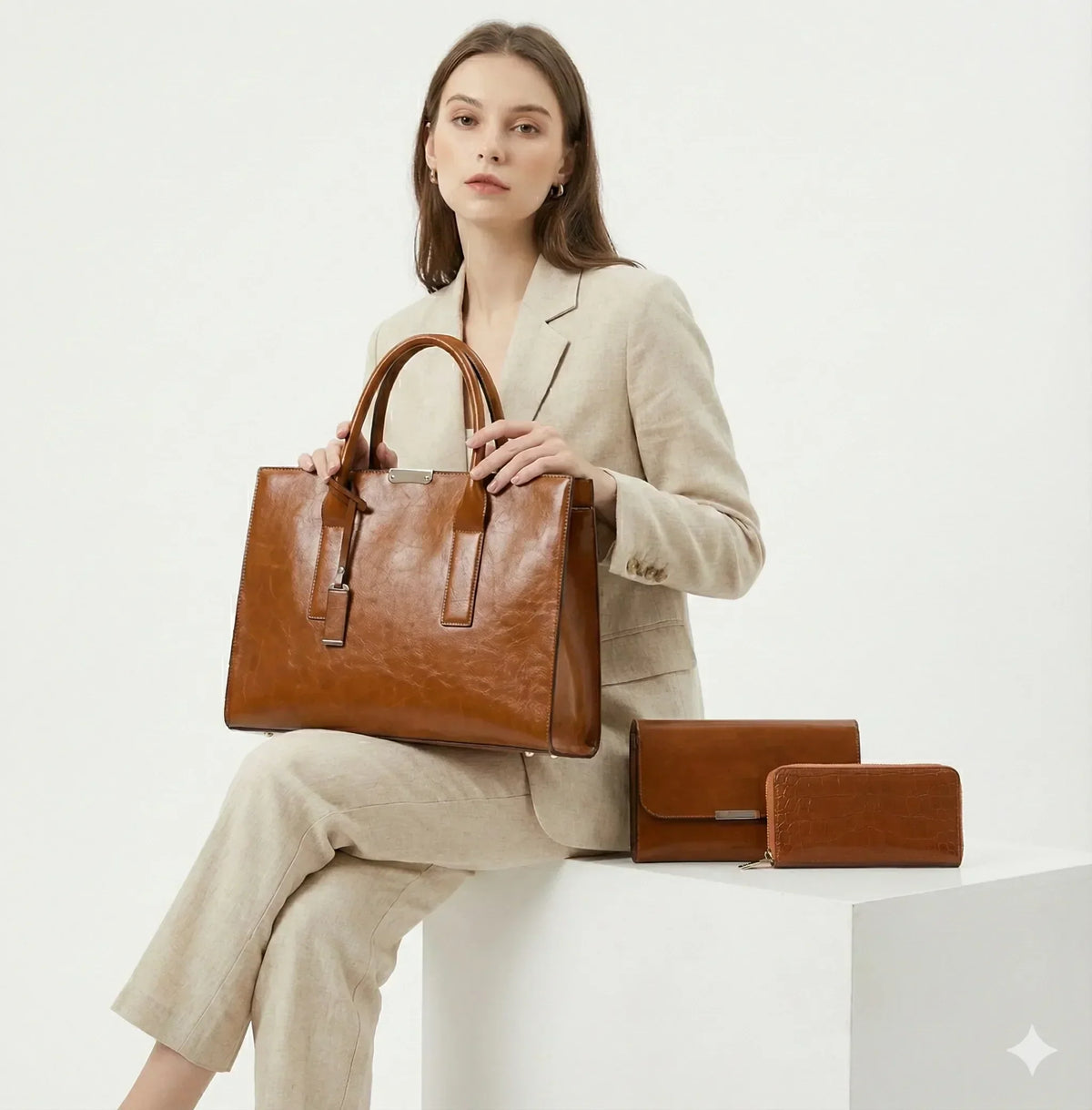 Ensemble sac en cuir + 2 portefeuilles - Zayna