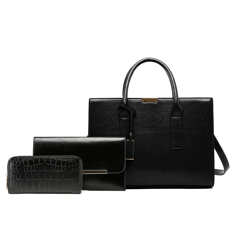 Ensemble sac en cuir + 2 portefeuilles - Zayna