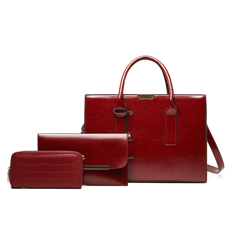 Ensemble sac en cuir + 2 portefeuilles - Zayna