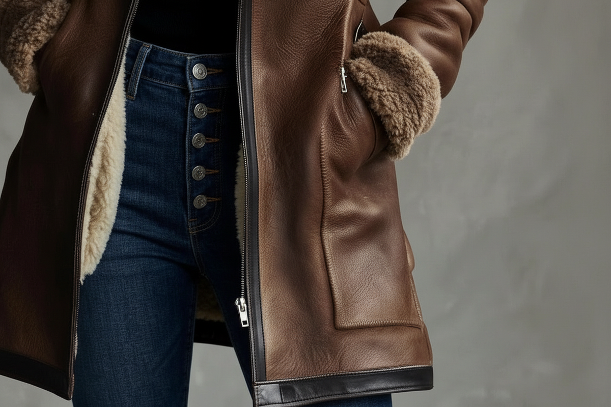 MANTEAU VINTAGE COL LAMBSKIN CONTRASTÉ