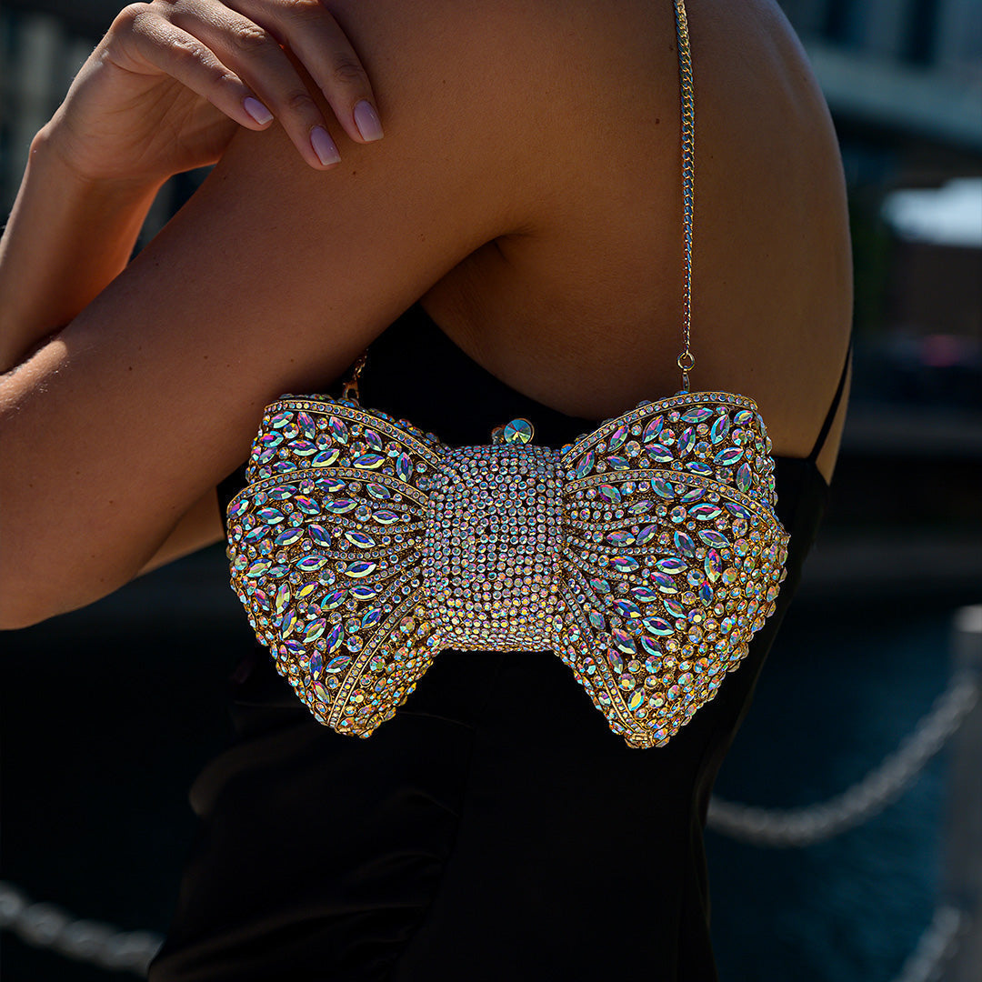 Pochette à nœud et strass Bianca