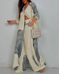 Ensemble casual femme haut col V patchwork et pantalon