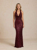 Robe longue à sequins avec col dos nu