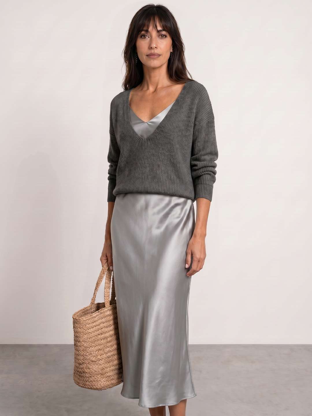 Robe midi satinée avec pull inclus