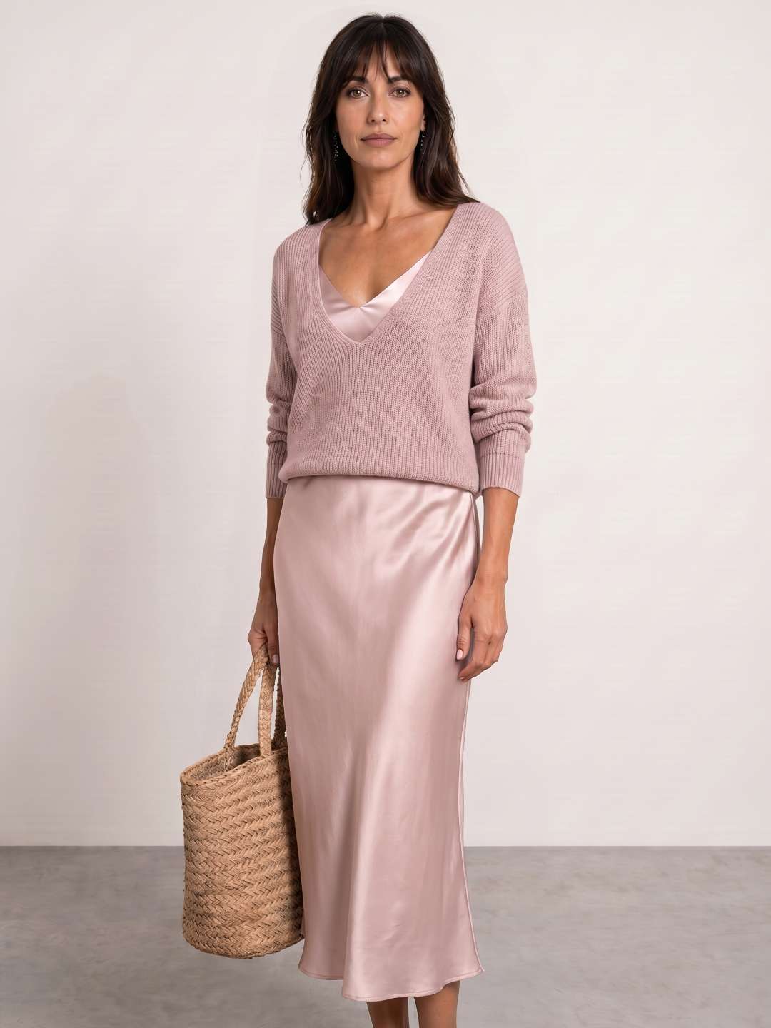 Robe midi satinée avec pull inclus