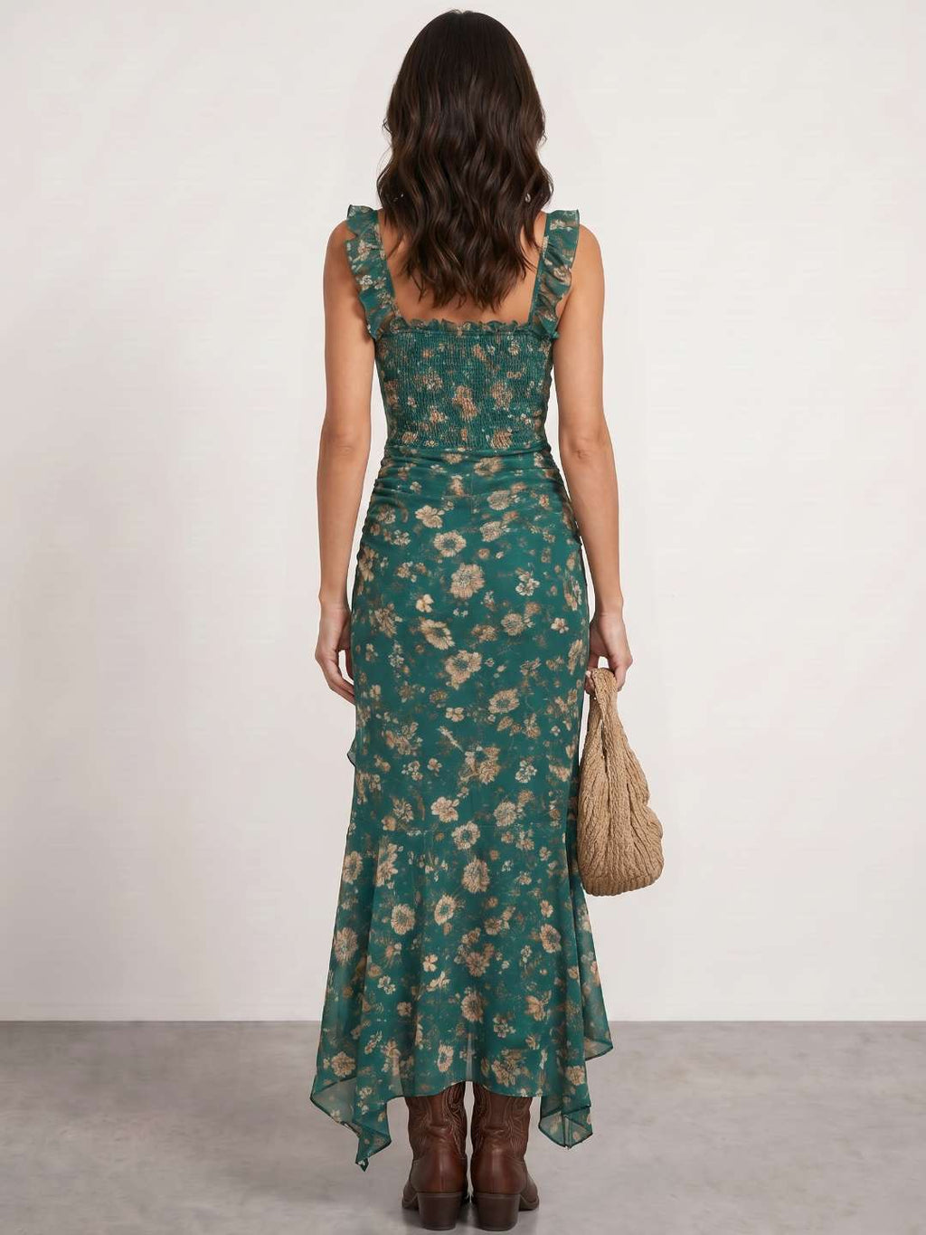 Robe fleurie avec fente latérale