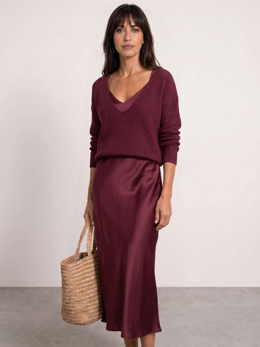 Robe midi satinée avec pull inclus