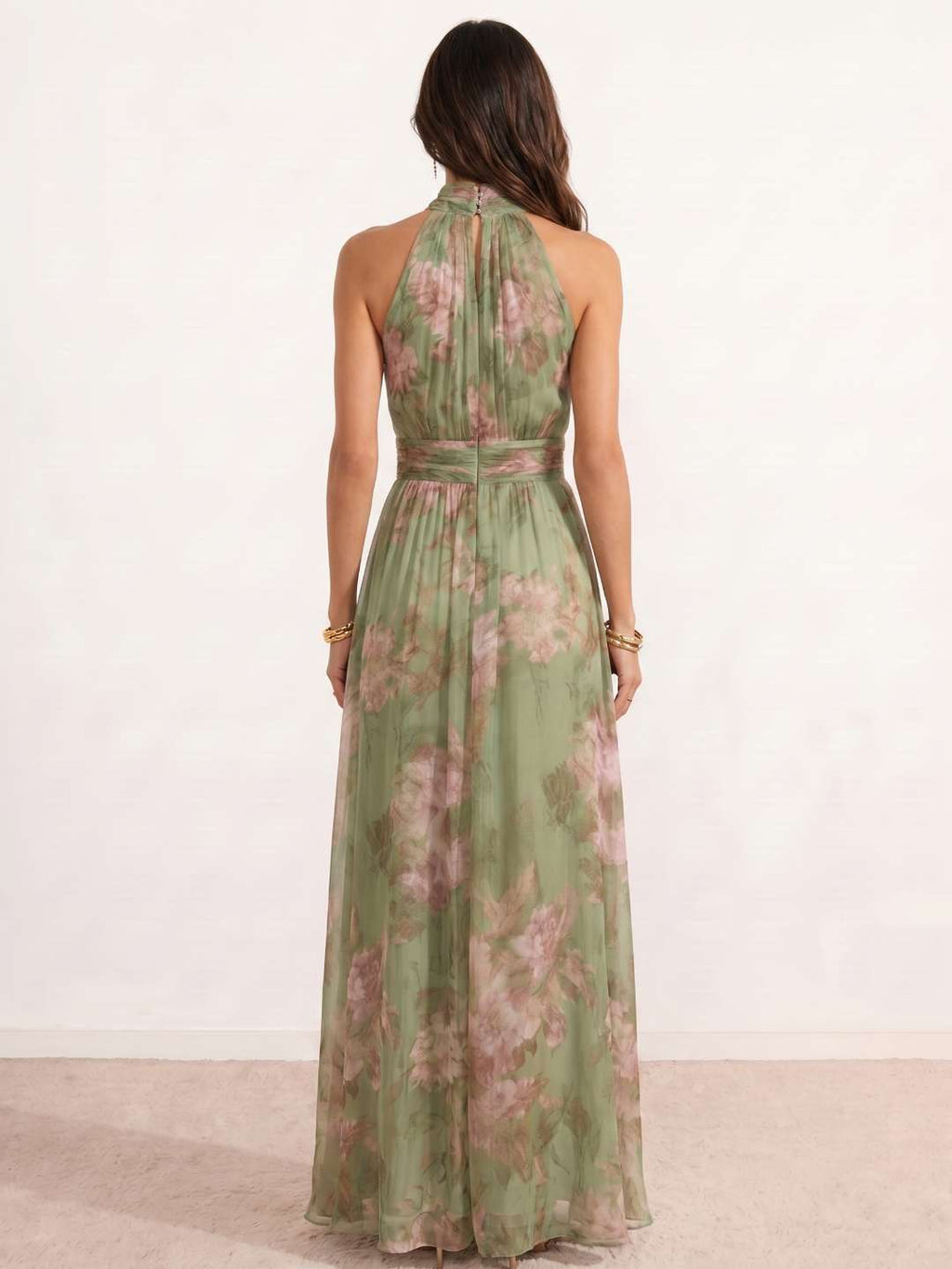 Robe longue à col dos nu et imprimé floral