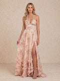 Robe longue à col dos nu avec fente