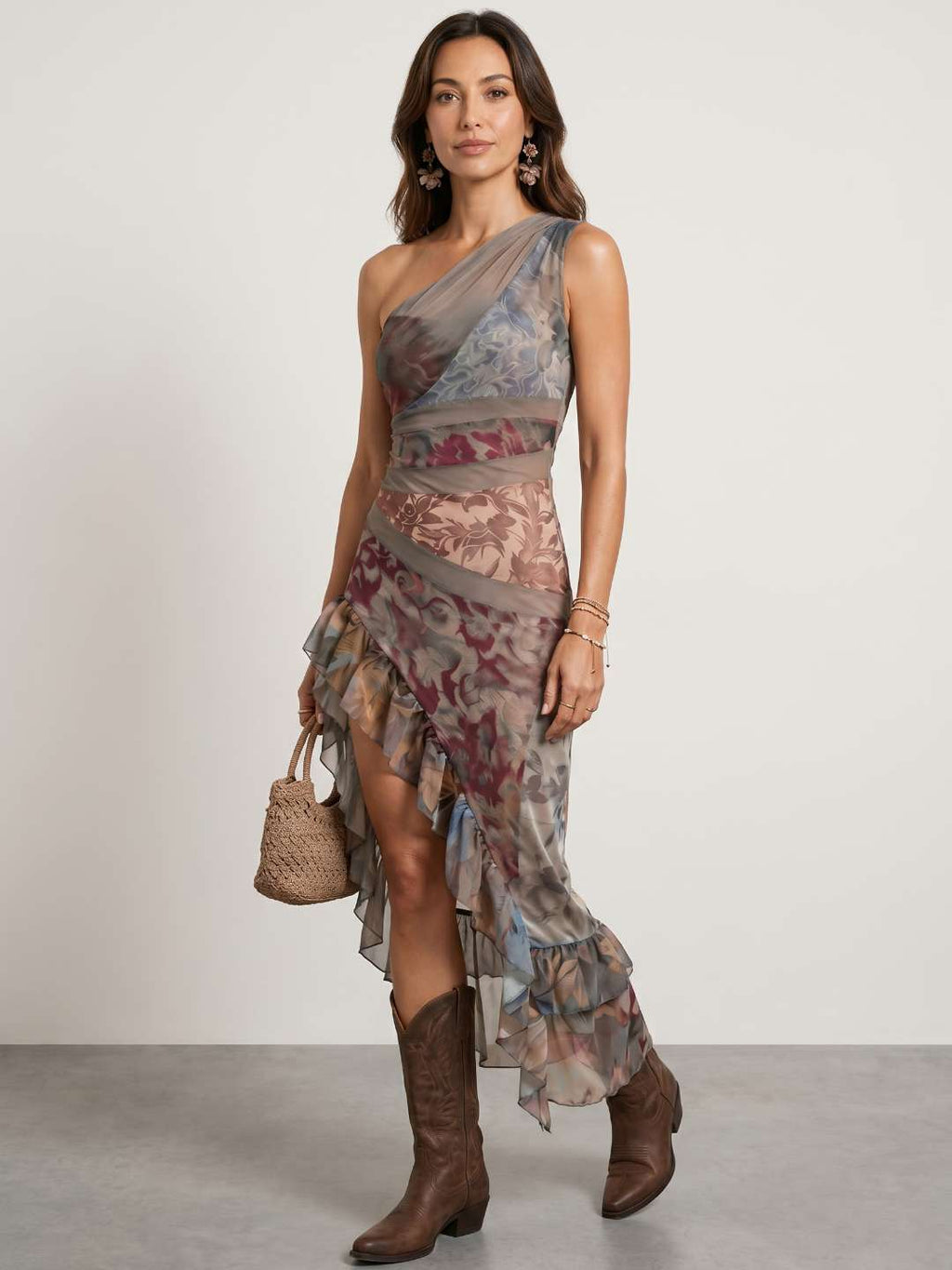 Robe en tulle imprimé à volants