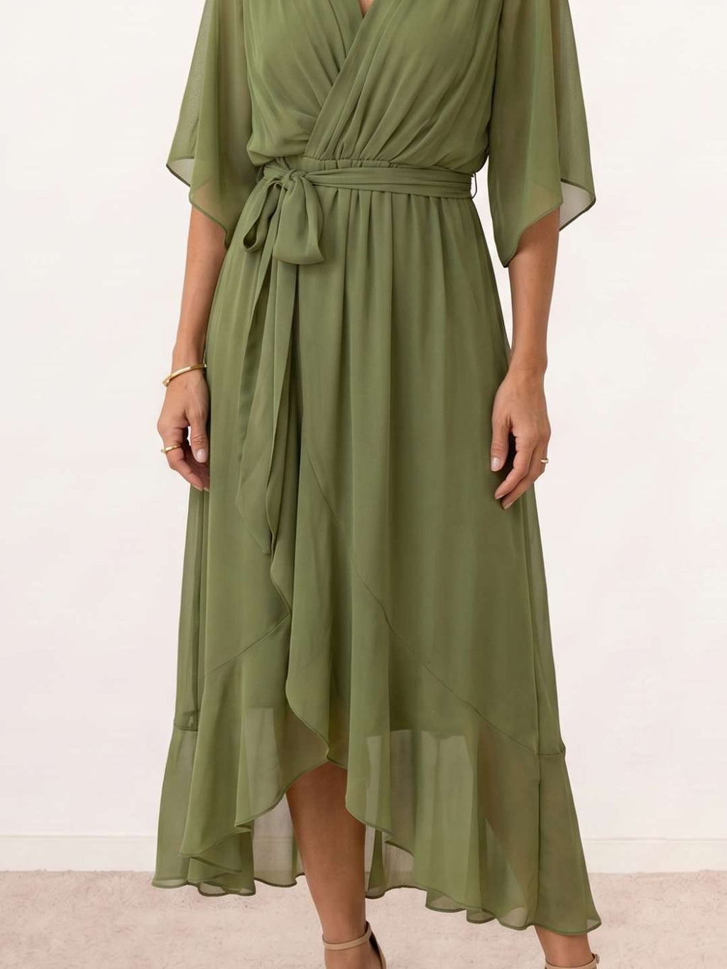 Robe midi portefeuille avec ceinture