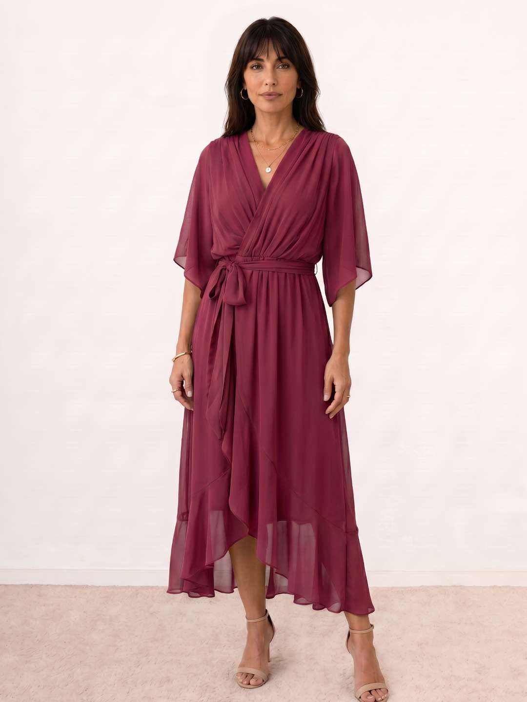 Robe midi portefeuille avec ceinture