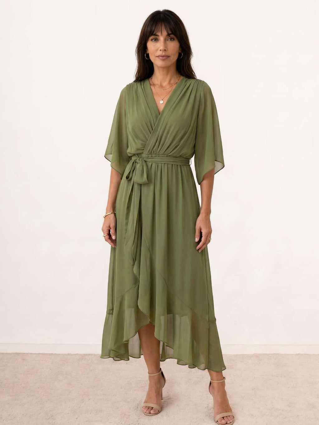 Robe midi portefeuille avec ceinture