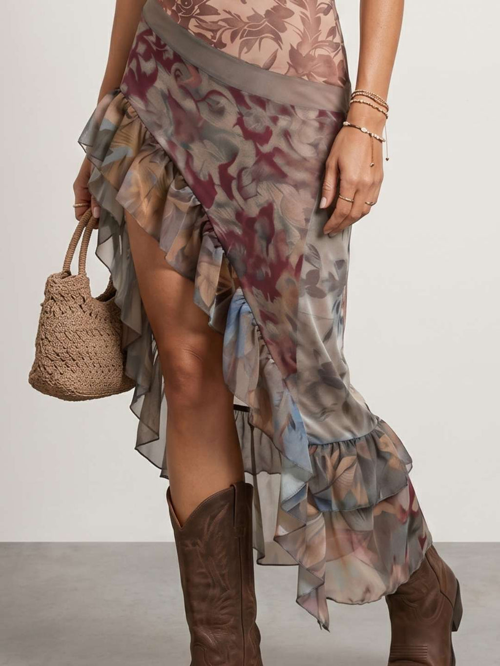 Robe en tulle imprimé à volants