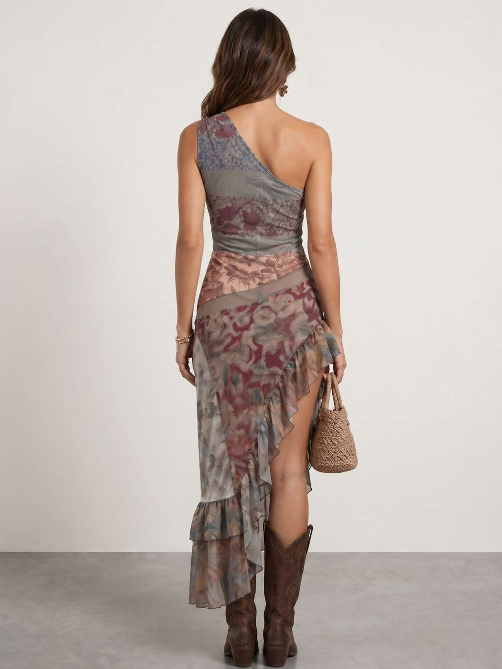 Robe en tulle imprimé à volants